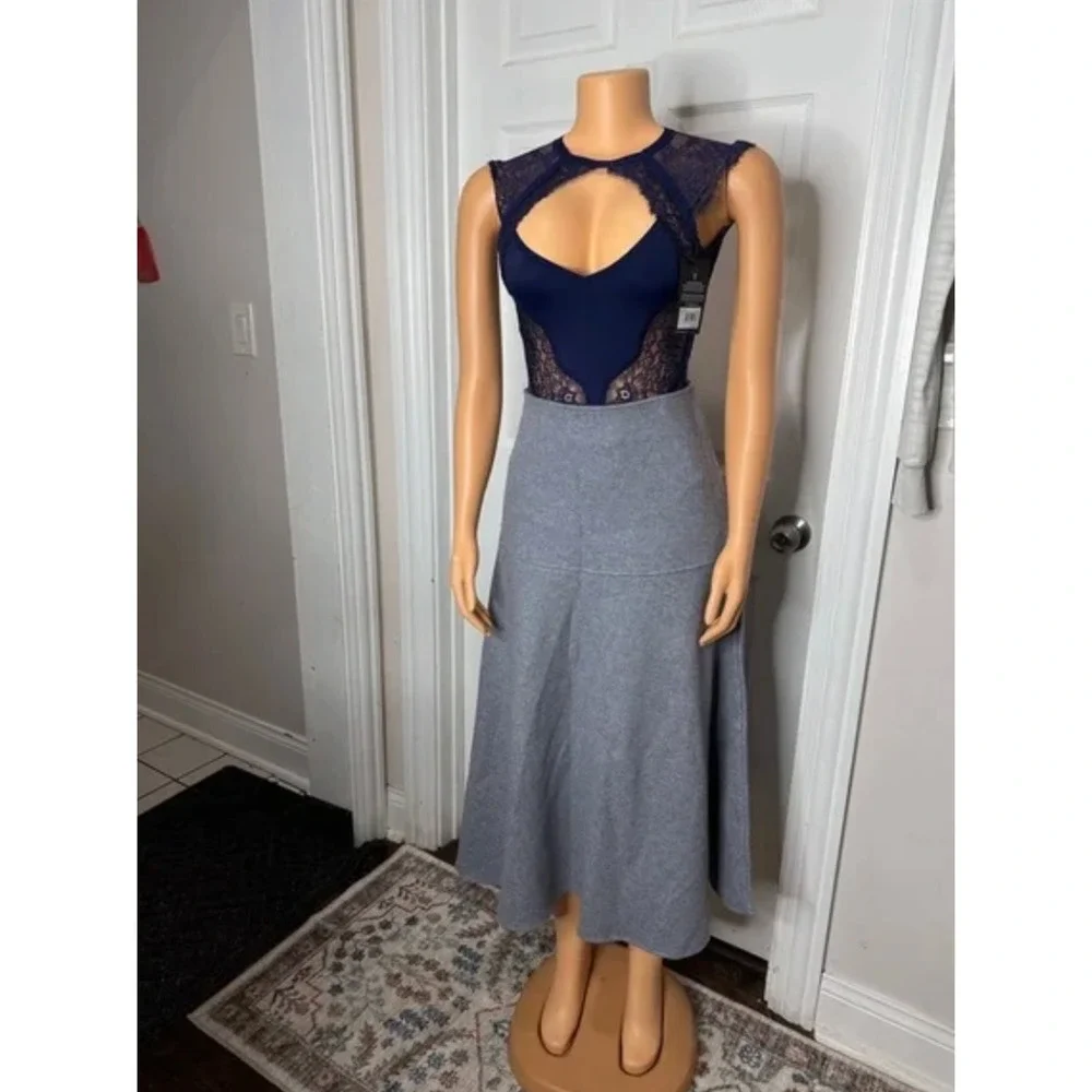 OGL CashSoft Wool-like Flared size S Maxi Skirt - Heather Dolphin Blue NWT